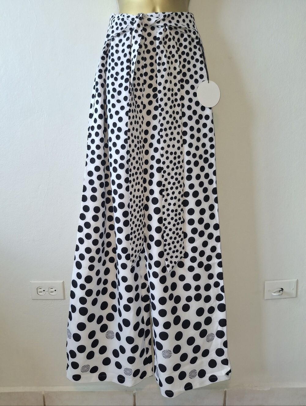 Polka Dot Wide-Leg Palazzo Pants - Black & White